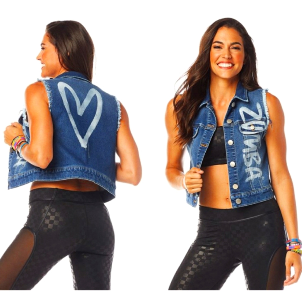 Zumba Making Moves Stretch Denim Vest size Medium Marvelous Blue Jean